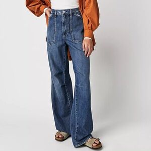 AMO Severine Cargo Jeans Lovely Size 26 High Rise Wide Leg Flare